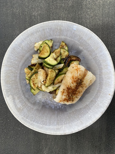 Steamed fish and roasted vegetables